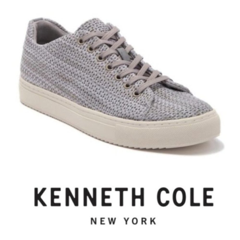 Kenneth Cole Mens Grey Knit Fabric Lace Up Low Top White Sole Sneakers Sz 10 New